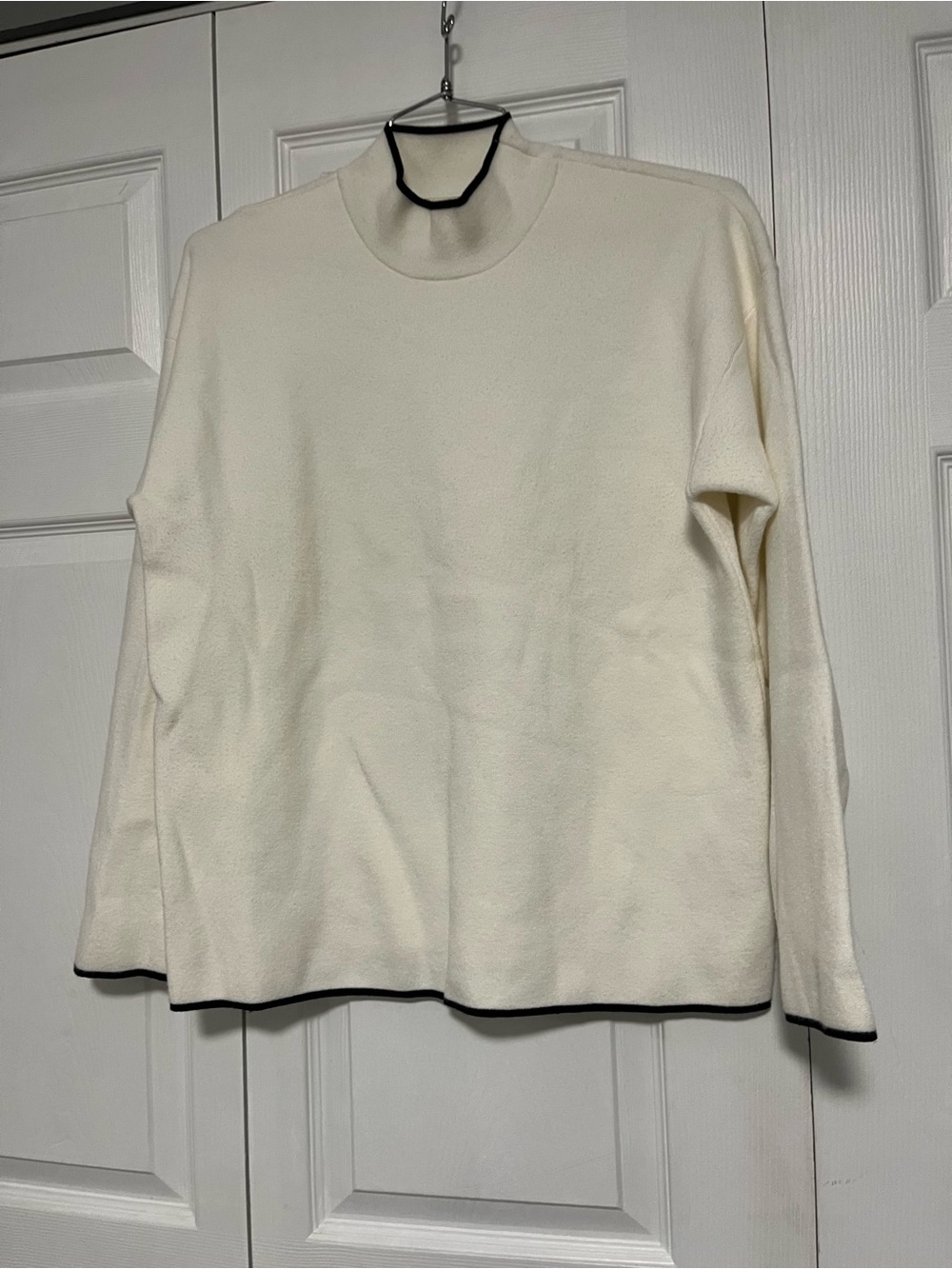 Anthropologie Cream Turtleneck Sweater with Black Trim